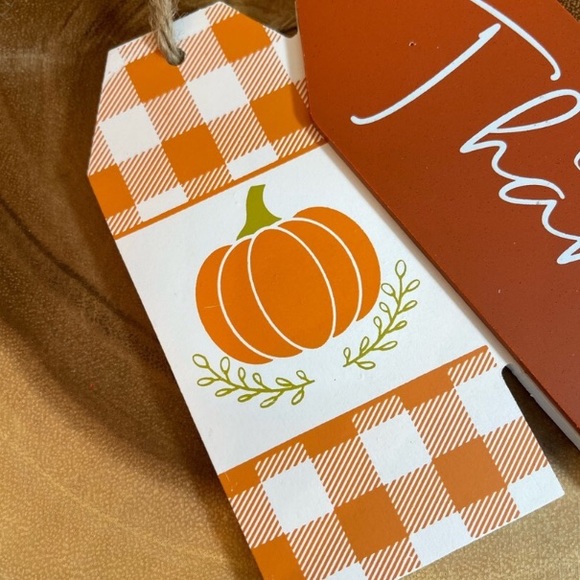 🍂🎃🍁 5” x 6” GIVE THANKS PLAID AUTUMN FALL PUMPKIN DOOR HANGER TAGS w/JUNE ROPE - Picture 4 of 6